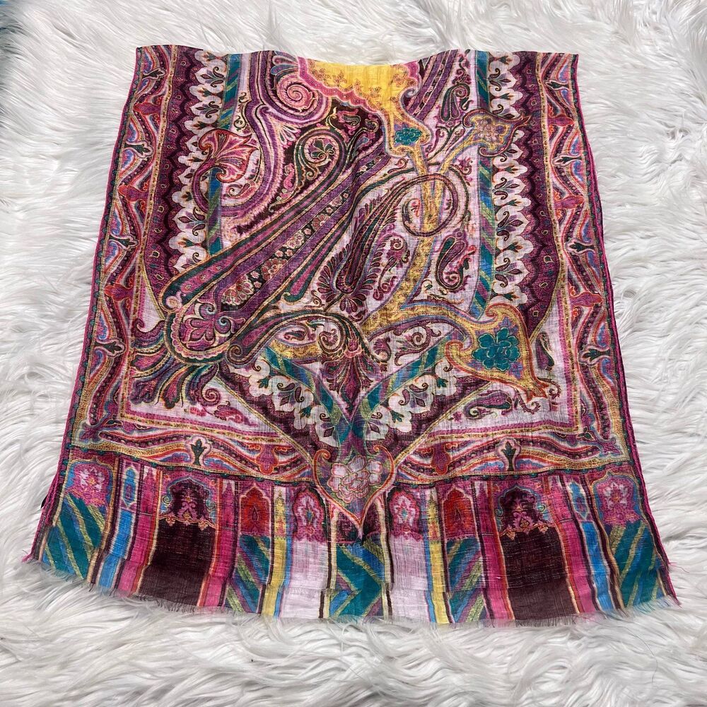 ETRO Milano silk / linen paisley colorful scarf